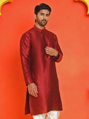 Solid Dupion Silk Kurtas for Men ( KO 5209 Maroon ) [FF] [(636) BASEMENT]