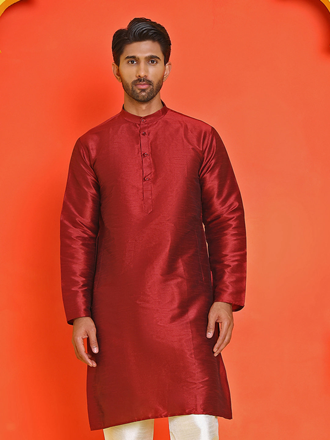 DesiQlo Men Solid Kurta Only - Maroon