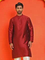 Solid Dupion Silk Kurtas for Men ( KO 5209 Maroon ) [FF] [(636) BASEMENT]