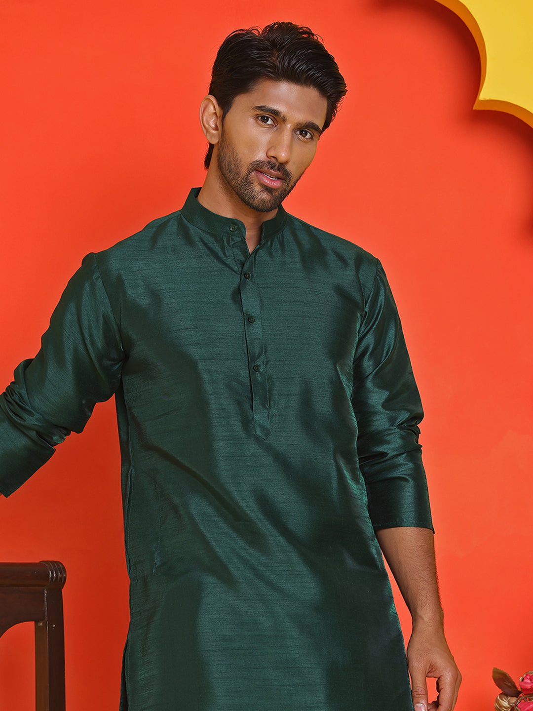 DesiQlo Men Solid Kurta Only - Green - KO_5209Olive_S