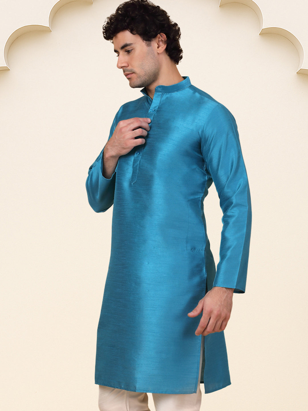 DesiQlo Men Embroidered Kurta Only - Multicolor - KO_5209Peacock_S