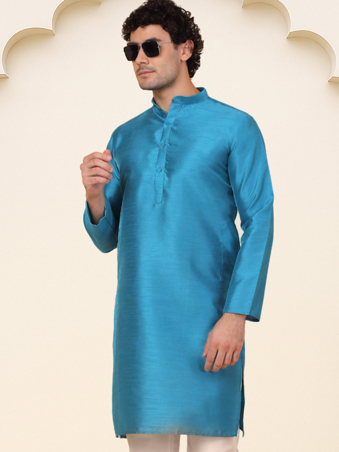 DesiQlo Men Embroidered Kurta Only - Multicolor - KO_5209Peacock_S