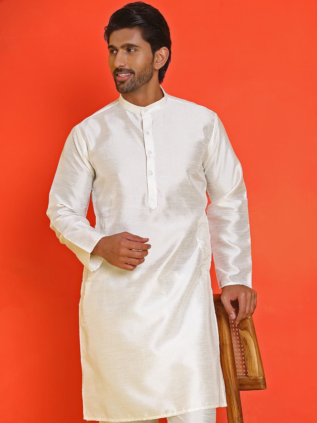 DesiQlo Men Solid Kurta Only - White - KO_5209White_S