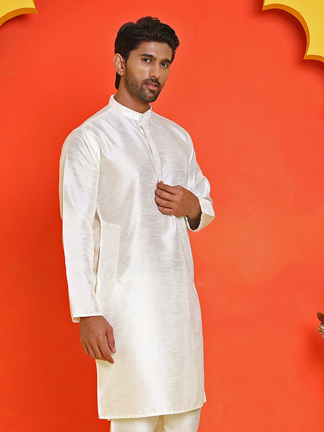 DesiQlo Men Solid Kurta Only - White - KO_5209White_S