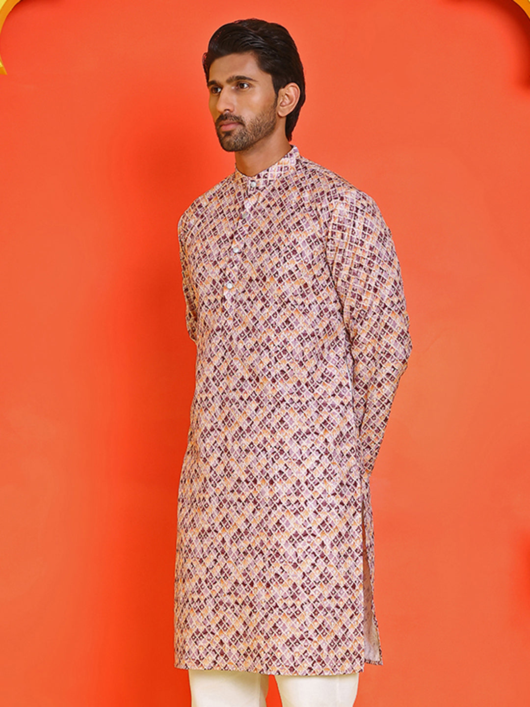DesiQlo Men Printed Kurta Only - Purple - KO_5210Purple_S