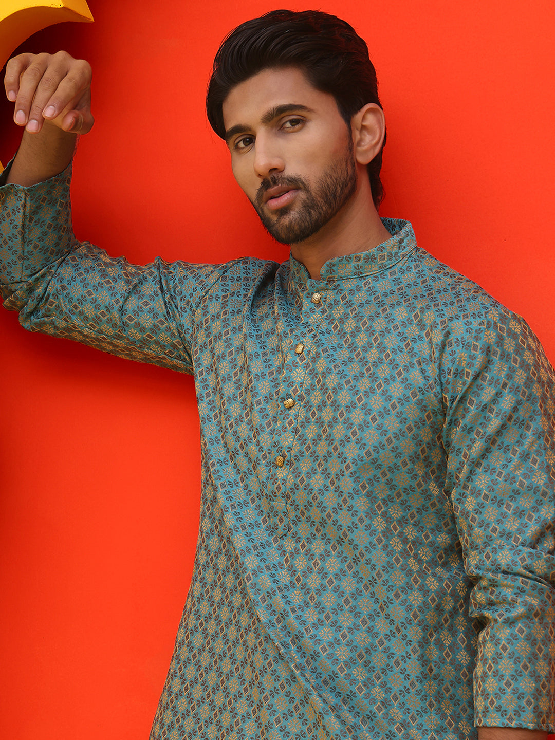 Jacquard Silk Straight Kurtas ( KO 5211 Blue ) [FF] [K-4]