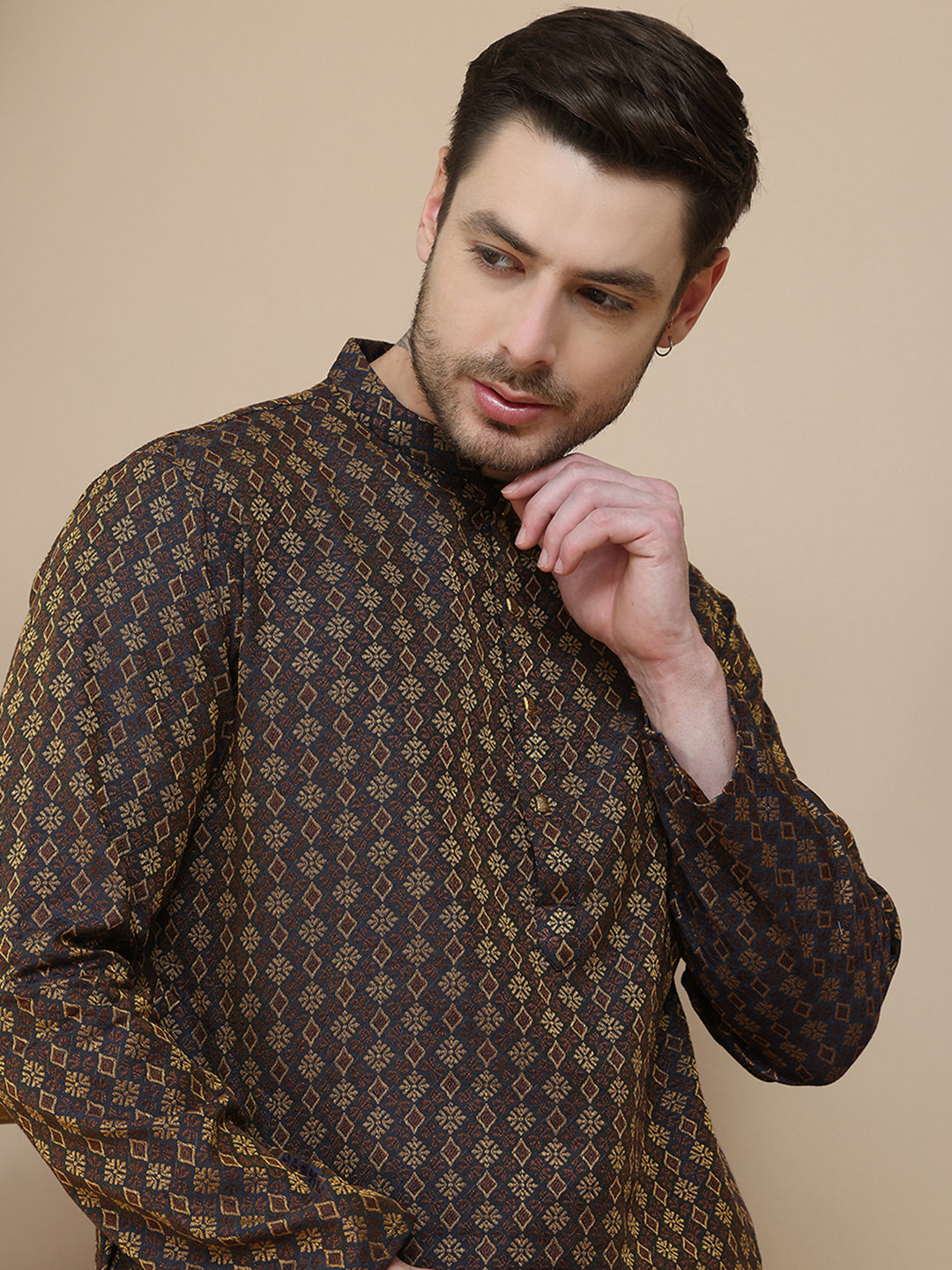 DesiQlo Men Woven Design Kurta Only - Brown