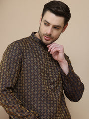 Jacquard Silk Straight Kurtas ( KO 5211 Brown ) [FF] [K-4]