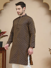 Jacquard Silk Straight Kurtas ( KO 5211 Brown ) [FF] [K-4]