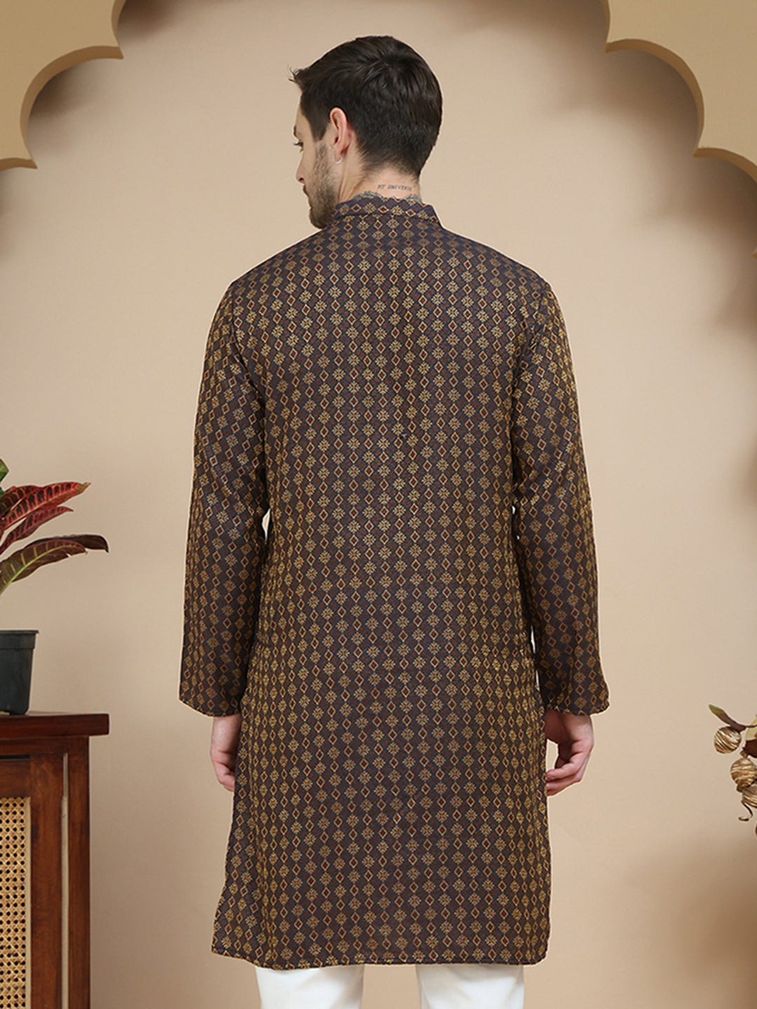 DesiQlo Men Woven Design Kurta Only - Brown