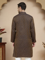 Jacquard Silk Straight Kurtas ( KO 5211 Brown ) [FF] [K-4]