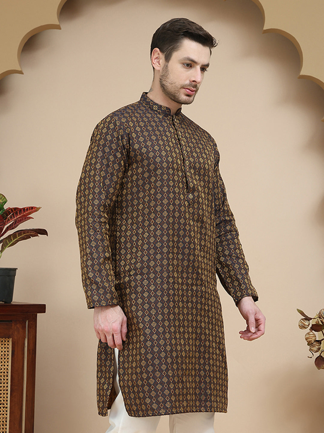 DesiQlo Men Woven Design Kurta Only - Brown
