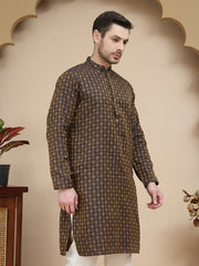 Jacquard Silk Straight Kurtas ( KO 5211 Brown ) [FF] [K-4]