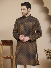 Jacquard Silk Straight Kurtas ( KO 5211 Brown ) [FF] [K-4]