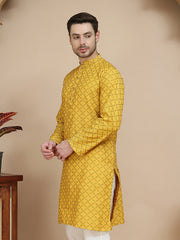 Jacquard Silk Straight Kurtas ( KO 5211 Mustard ) [FF] [K-4]