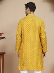 Jacquard Silk Straight Kurtas ( KO 5211 Mustard ) [FF] [K-4]