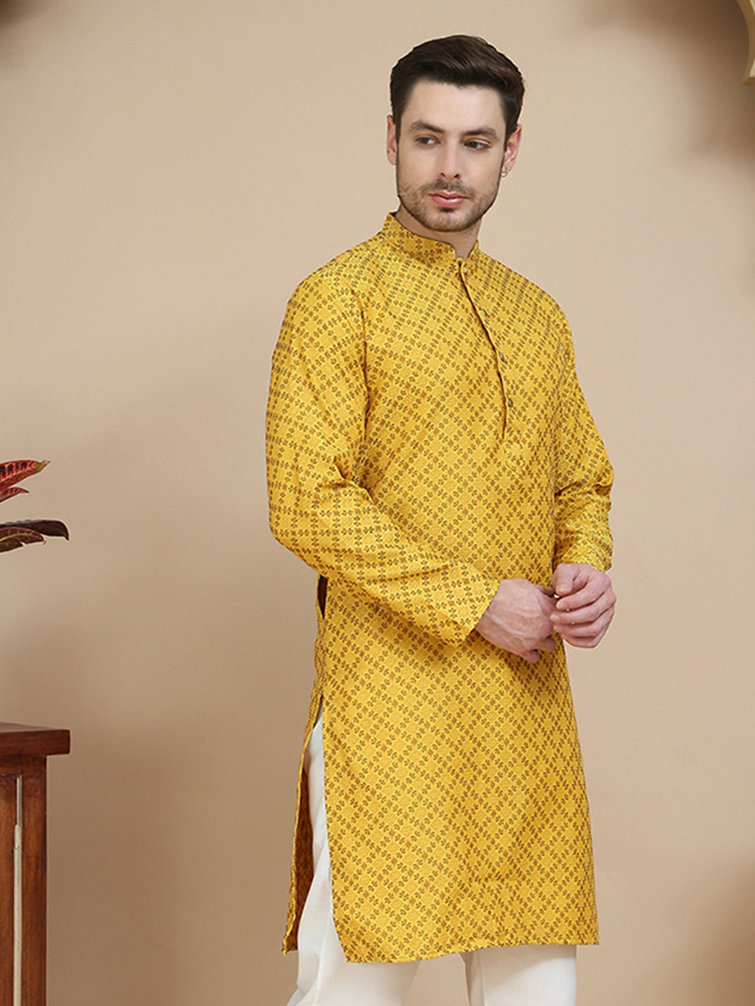 DesiQlo Men Woven Design Kurta Only - Yellow - KO_5211Mustard_S