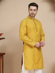 Jacquard Silk Straight Kurtas ( KO 5211 Mustard ) [FF] [K-4]
