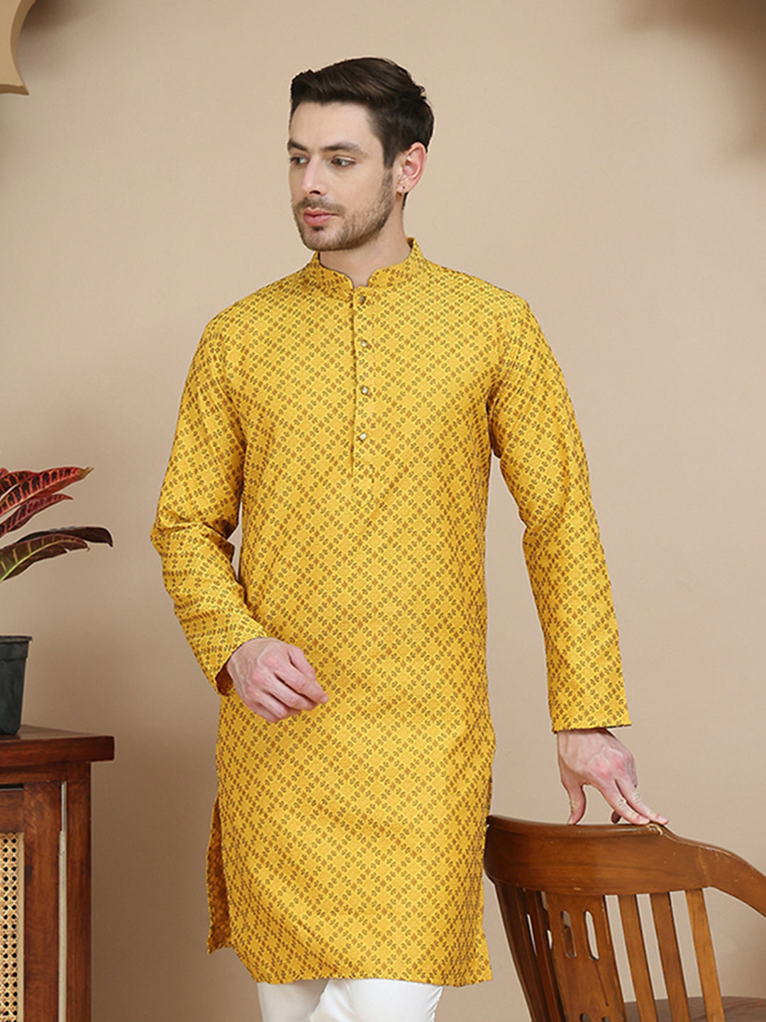 DesiQlo Men Woven Design Kurta Only - Yellow - KO_5211Mustard_S