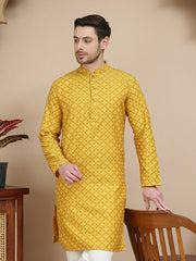 Jacquard Silk Straight Kurtas ( KO 5211 Mustard ) [FF] [K-4]