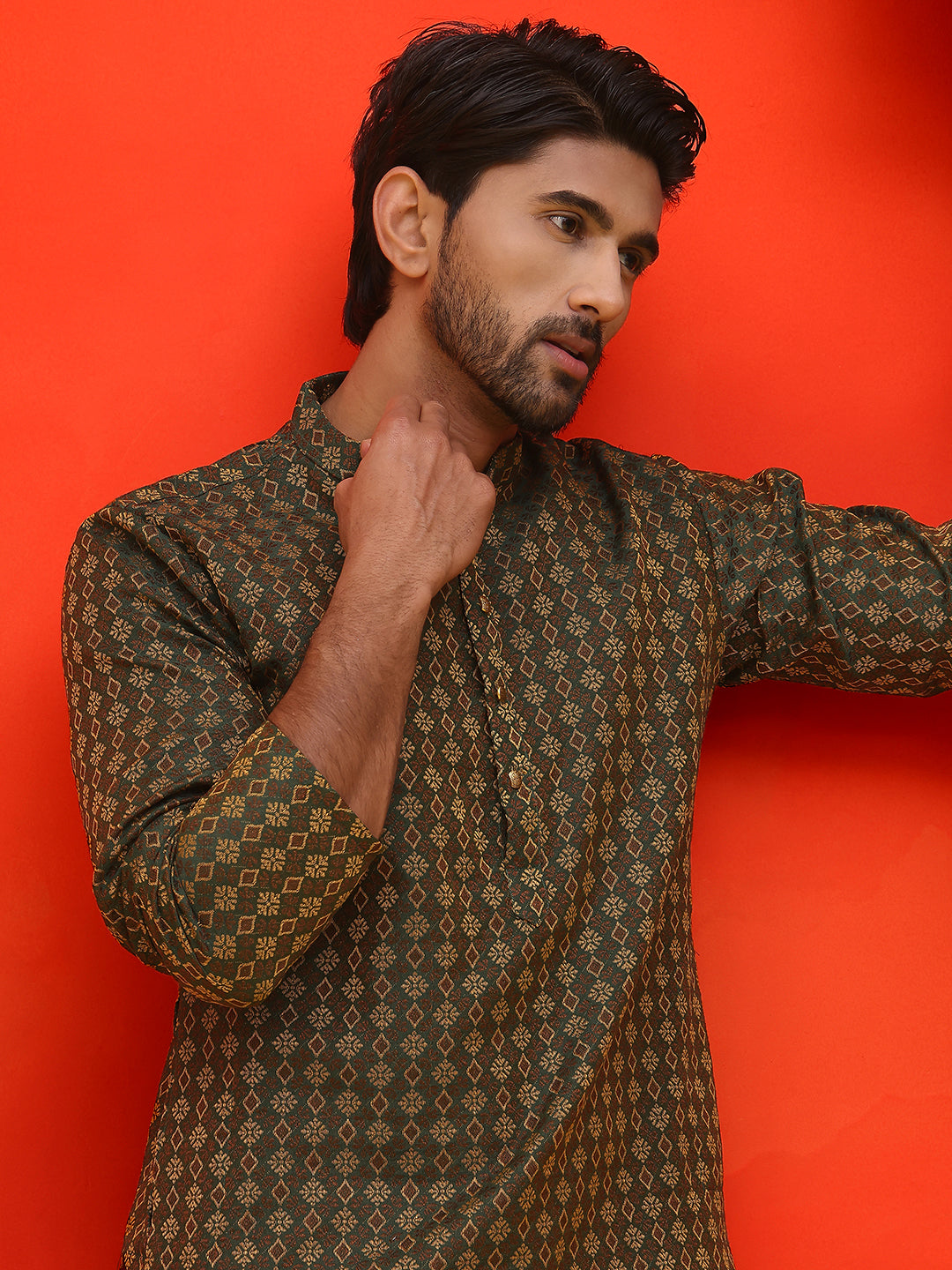 DesiQlo Men Woven Design Kurta Only - Green - KO_5211Olive_S