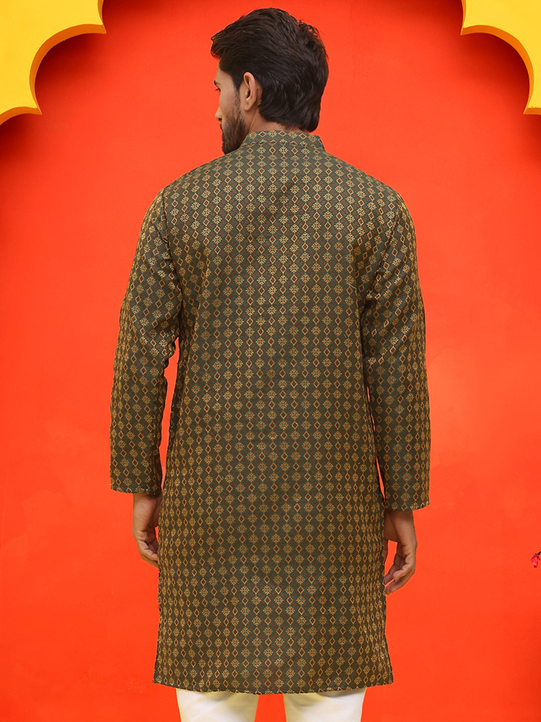 DesiQlo Men Woven Design Kurta Only - Green - KO_5211Olive_S