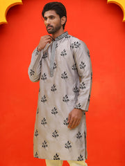 Chikankari Embroidered Kurtas For Men ( KO 5213 Grey ) [FF] [R-1]