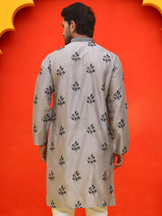 Chikankari Embroidered Kurtas For Men ( KO 5213 Grey ) [FF] [R-1]