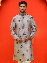 Chikankari Embroidered Kurtas For Men ( KO 5213 Grey ) [FF] [R-1]