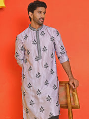 Chikankari Embroidered Kurtas For Men ( KO 5213 Purple ) [FF] [R-1]