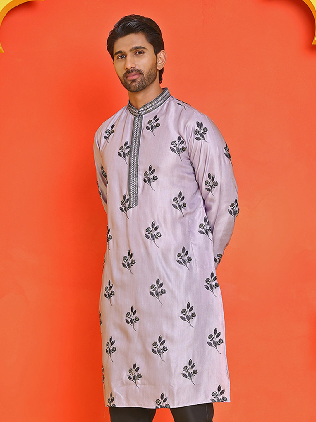 DesiQlo Men Embroidered Kurta Only - Purple - KO_5213Purple_S