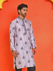 Chikankari Embroidered Kurtas For Men ( KO 5213 Purple ) [FF] [R-1]