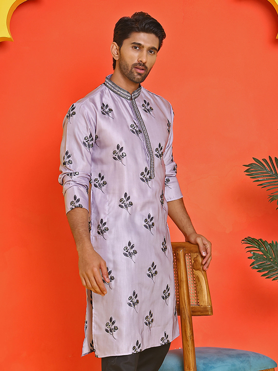 DesiQlo Men Embroidered Kurta Only - Purple - KO_5213Purple_S