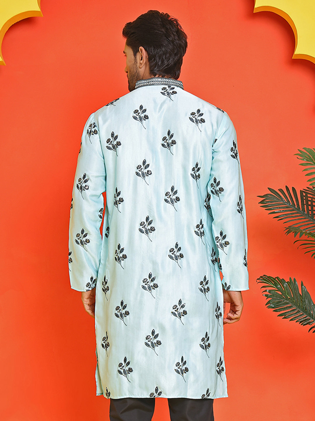 DesiQlo Men Embroidered Kurta Only - Blue - KO_5213Sky_S