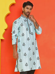Chikankari Embroidered Kurtas For Men ( KO 5213 Sky ) [FF] [R-1]
