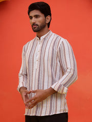 Striped Cotton short Kurtas ( KO 5214 Purple ) [FF] [J-4]