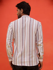 Striped Cotton short Kurtas ( KO 5214 Purple ) [FF] [J-4]