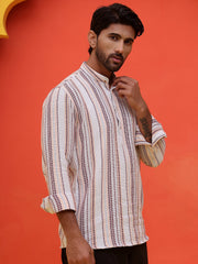 Striped Cotton short Kurtas ( KO 5214 Purple ) [FF] [J-4]