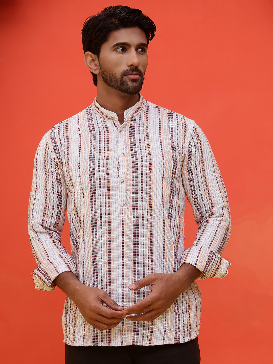 DesiQlo Men Striped Kurta Only - Purple