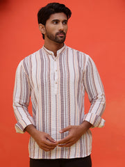 Striped Cotton short Kurtas ( KO 5214 Purple ) [FF] [J-4]