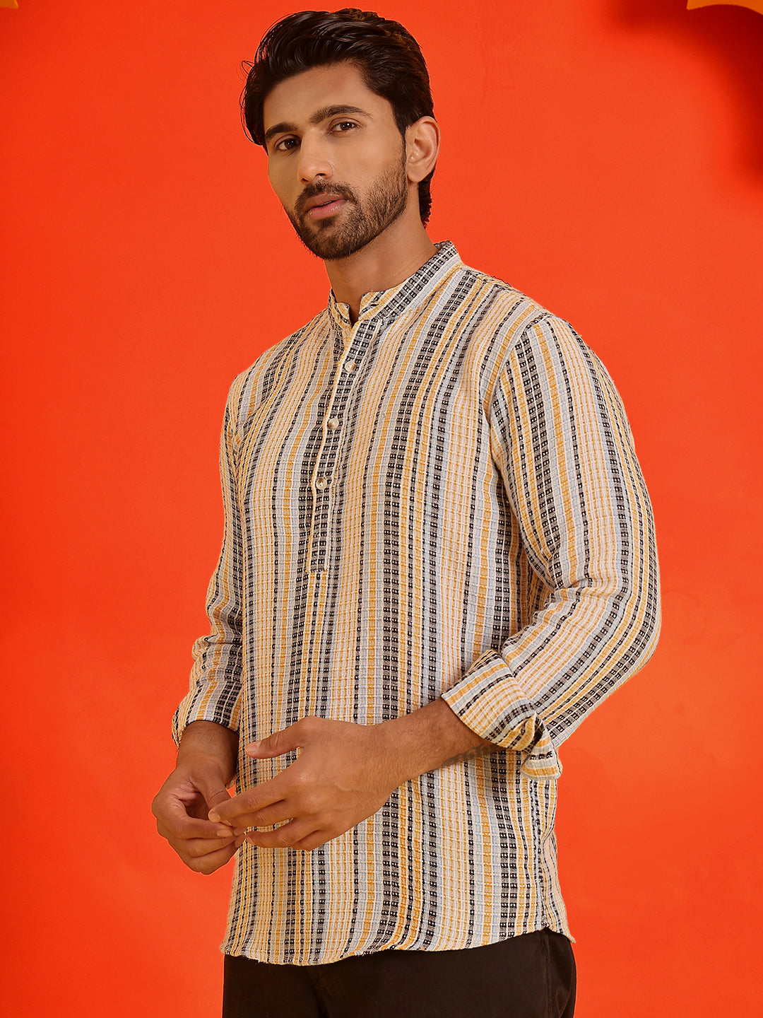 DesiQlo Men Striped Kurta Only - Yellow - KO_5214Yellow_S