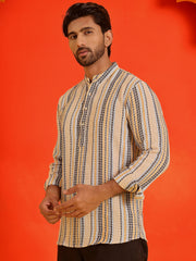 Striped Cotton short Kurtas ( KO 5214 Yellow ) [FF] [J-4]