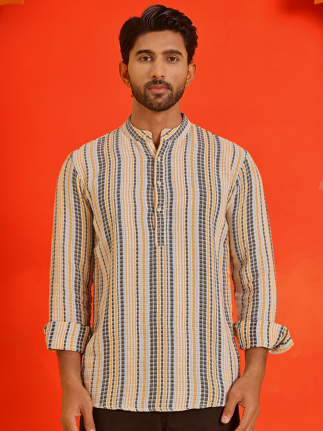 DesiQlo Men Striped Kurta Only - Yellow - KO_5214Yellow_S