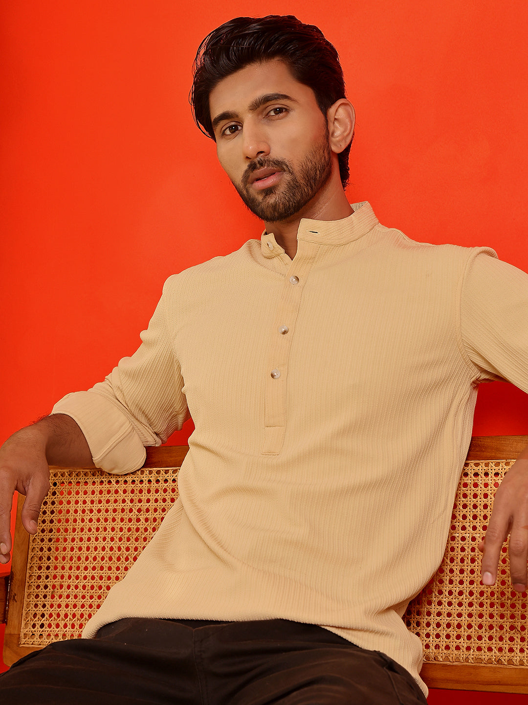 DesiQlo Men Solid Kurta Only - Beige - KO_5215Beige_S
