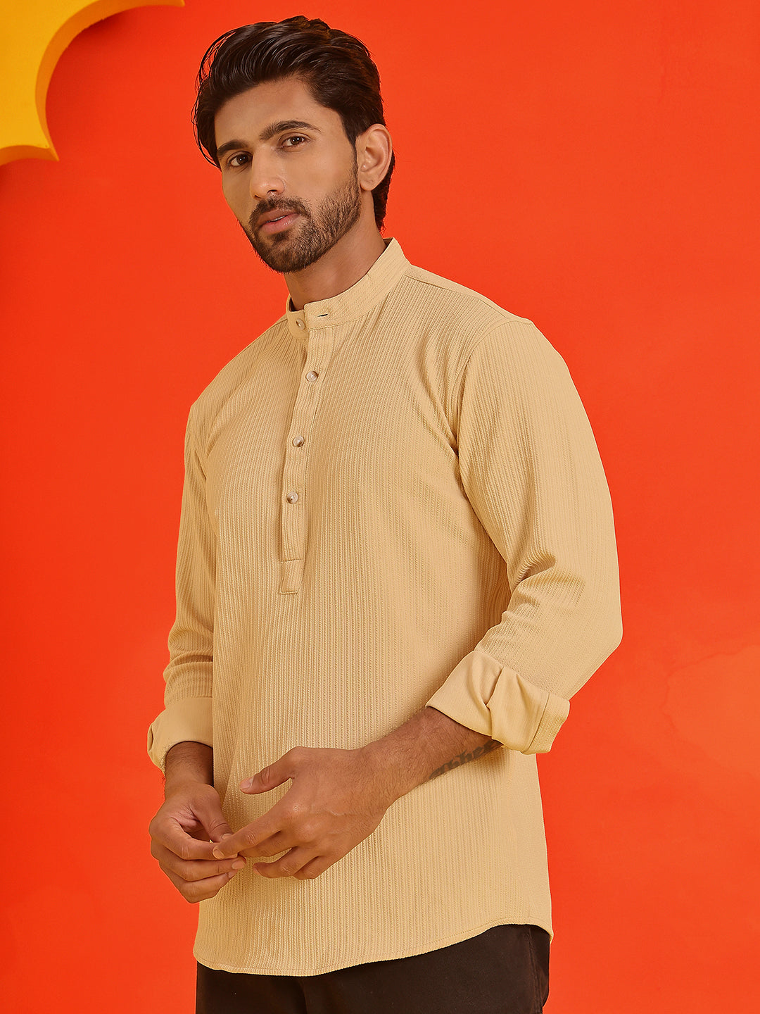 DesiQlo Men Solid Kurta Only - Beige - KO_5215Beige_S