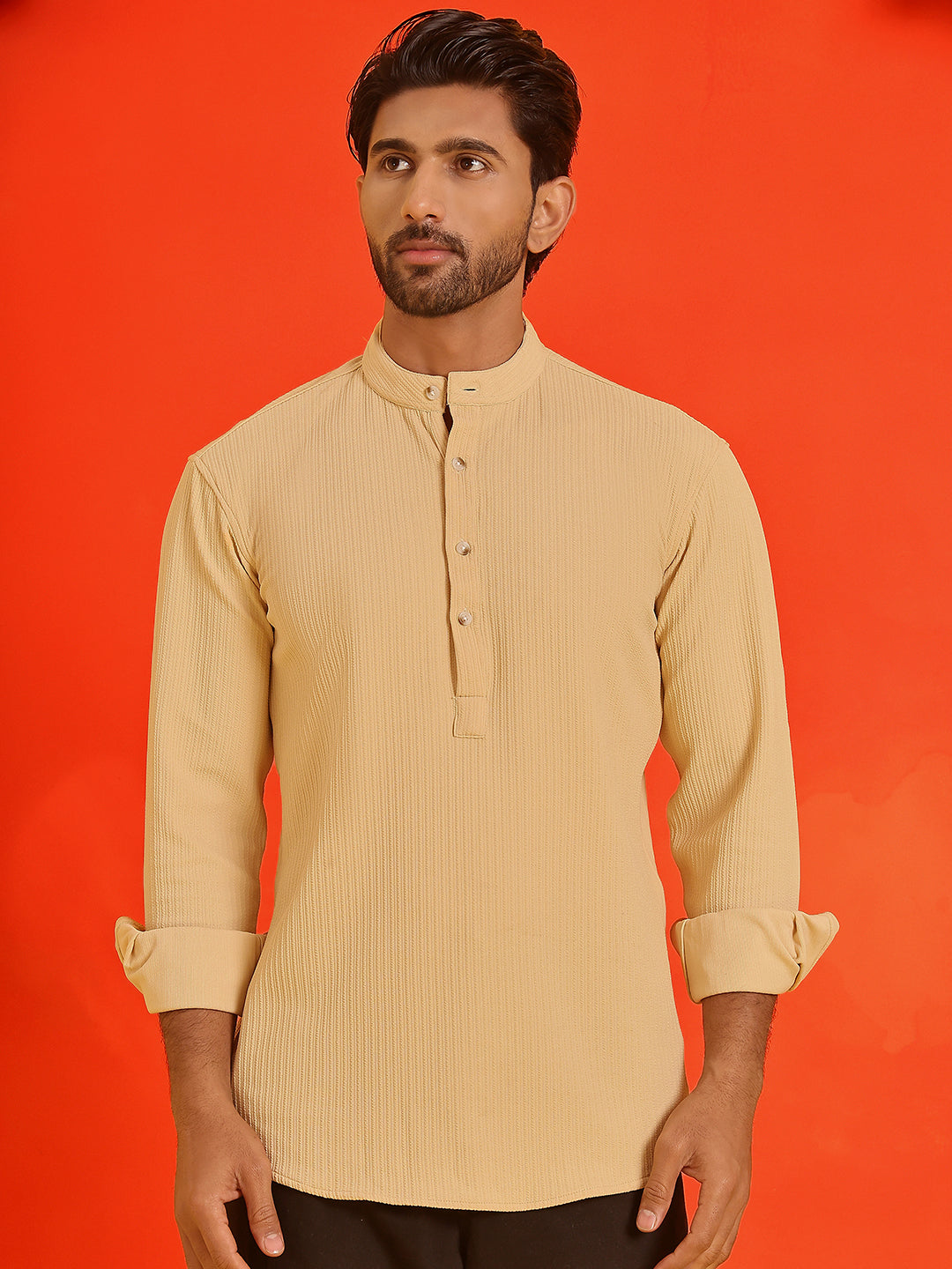 DesiQlo Men Solid Kurta Only - Beige - KO_5215Beige_S