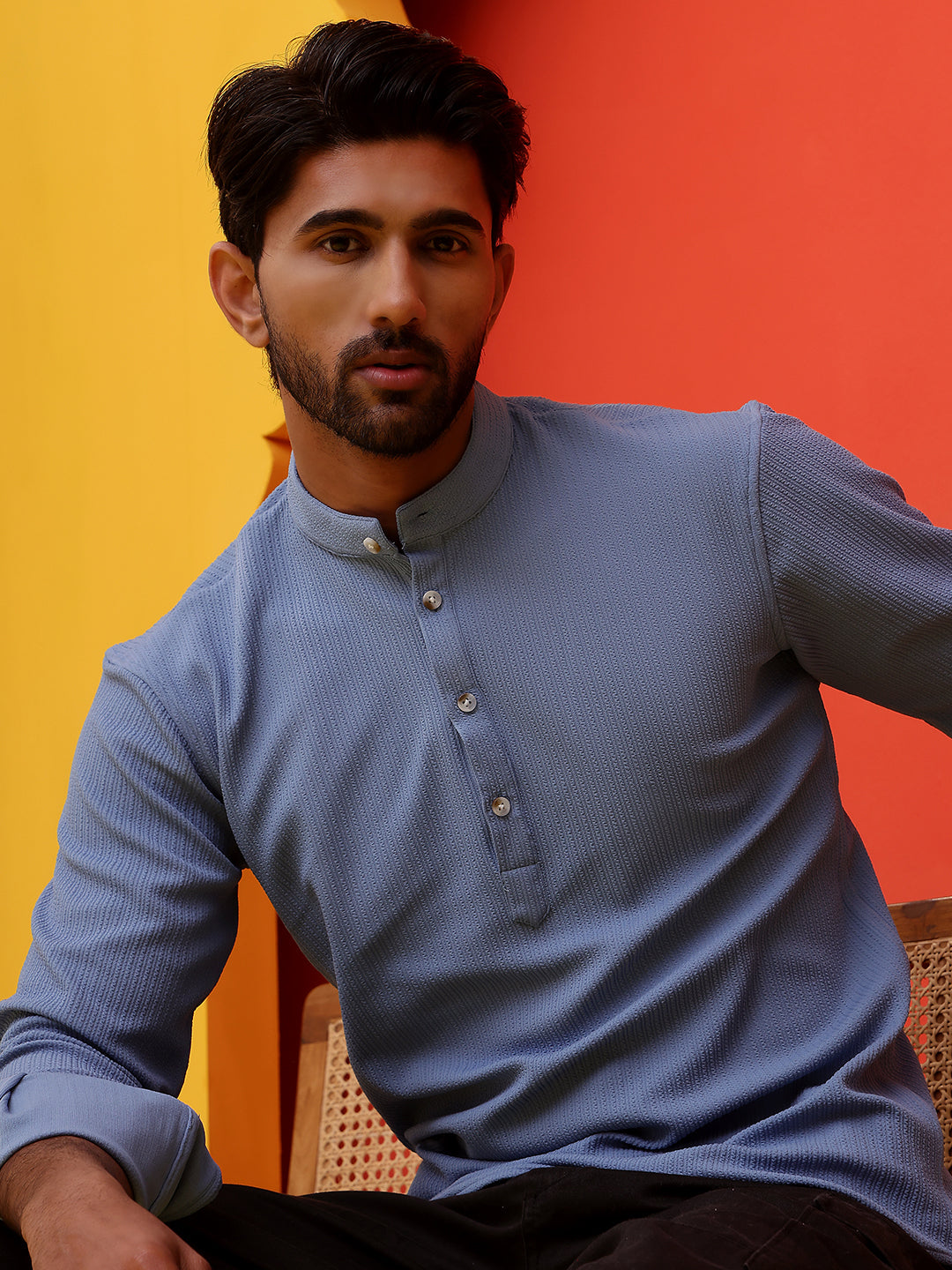 Solid Cotton Blend Short Kurta ( KO 5215 Blue ) [FF] [D-8-9]