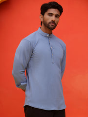 Solid Cotton Blend Short Kurta ( KO 5215 Blue ) [FF] [D-8-9]
