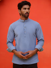 Solid Cotton Blend Short Kurta ( KO 5215 Blue ) [FF] [D-8-9]