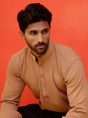 Solid Cotton Blend Short Kurta ( KO 5215 Brown ) [FF] [D-8-9]